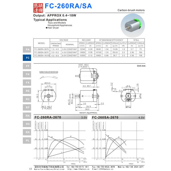 Carbon Brush FC-260 6v 10300 Rpm Electric Motor