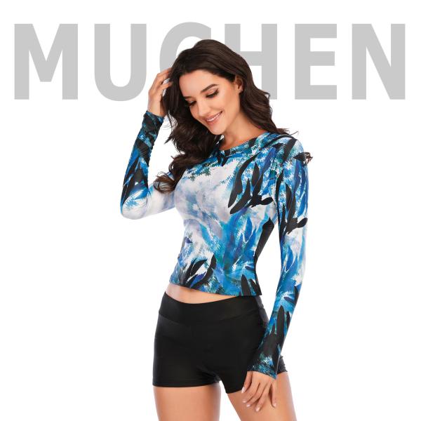 Rash Guard Cross Back Bathing Suit Anti Pilling Long Sleeve Two Piece Swimsuit