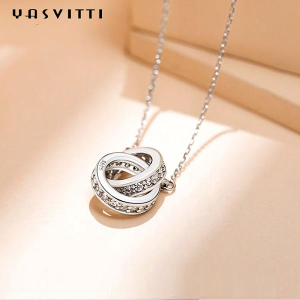6.7X8.2mm 2.08g Silver Chain Necklace 18k Plate Double Loop Necklace