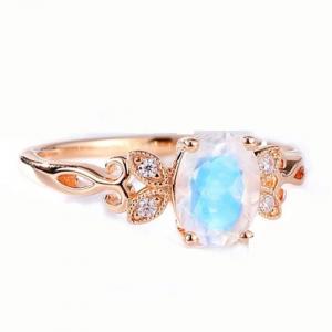 Cheap Fashion Jewelry Genuine Blue Moonstone Ring 925 Sterling Silver Plated Rose Gold wholesale