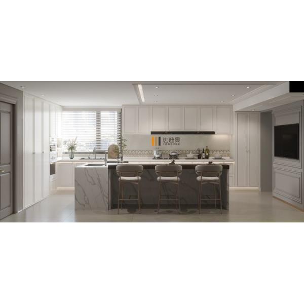 Refined Chic Modern Cream White Stainless Steel Kitchen Cabinetry With Luxurious Marble