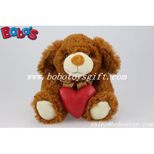 Cheap Dark Brown Plush Stuffed Dog Animals With Red Heart Pillow wholesale
