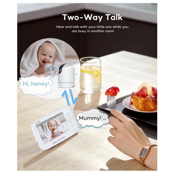 5 Inch PAN-TILT Smart Baby Monitor with Lullabies and Feeding Alarm