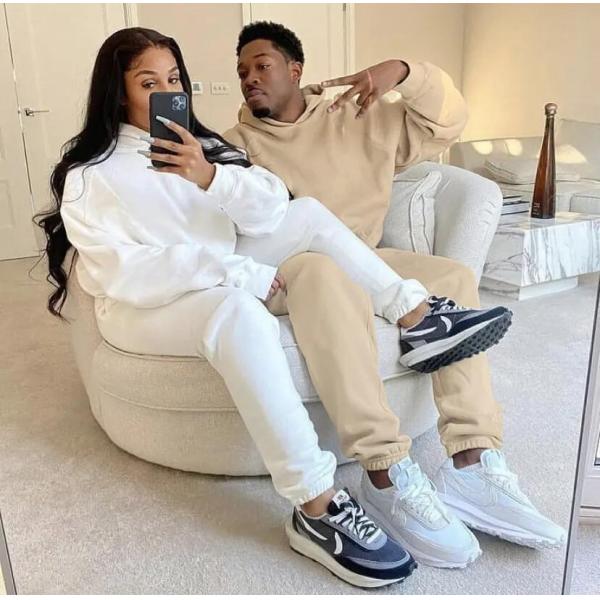 Custom Logo Jogger 100% Cotton Women Sportswear White Unisex Men Sweatsuit Tracksuit Hoodie Set