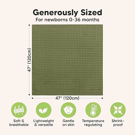 4-Pack Organic Muslin Swaddle Blankets 47x47 Inches Made from 70% Bamboo Viscose and 30% Cotton