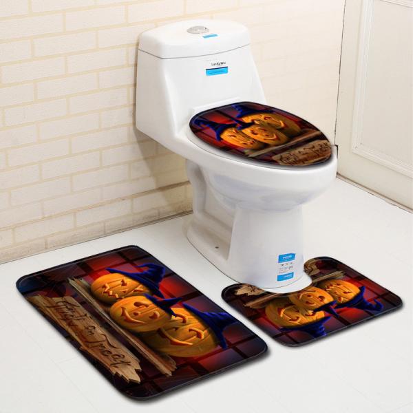 Water Absorbent 3 Piece Bath Mat Halloween Toilet Lid Cover Set