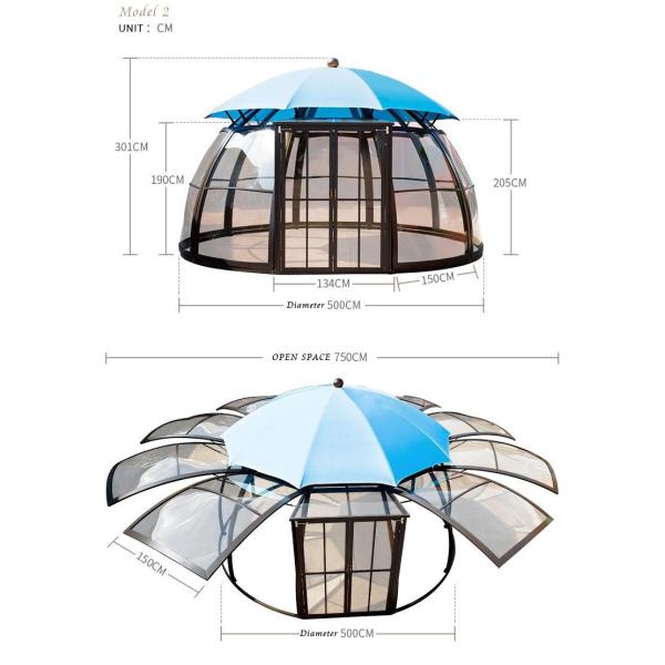 Hot sale outdoor garden alu aluminium pc polycarbonate gazebo pavilion sunroom sunhouse cabin shed tent dome kits