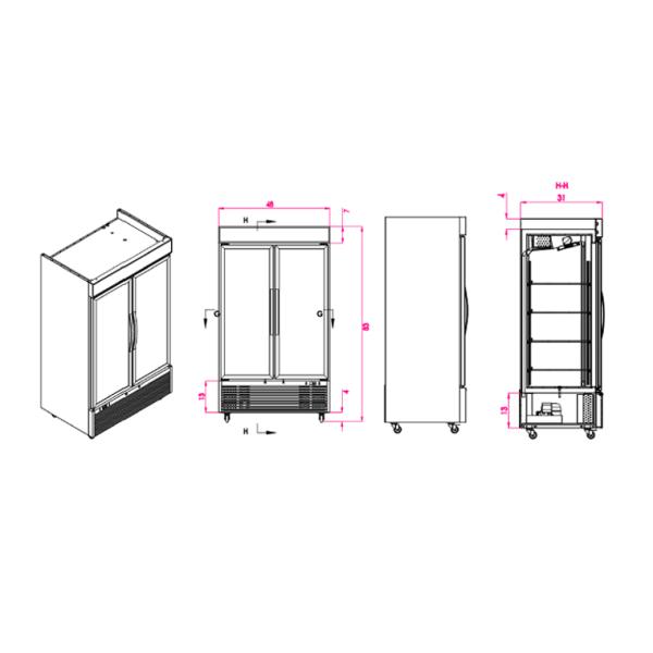 6.2A Glass Door Commercial Freezer R290 GAS Merchandising Refrigerator