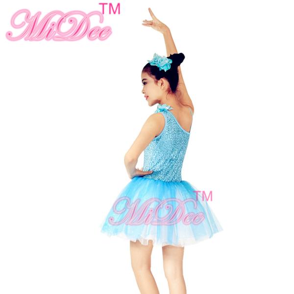 Floral Diagonal Neckline Tutu Dress Ballet Dance Competition Costumes Dress for Children and Adults