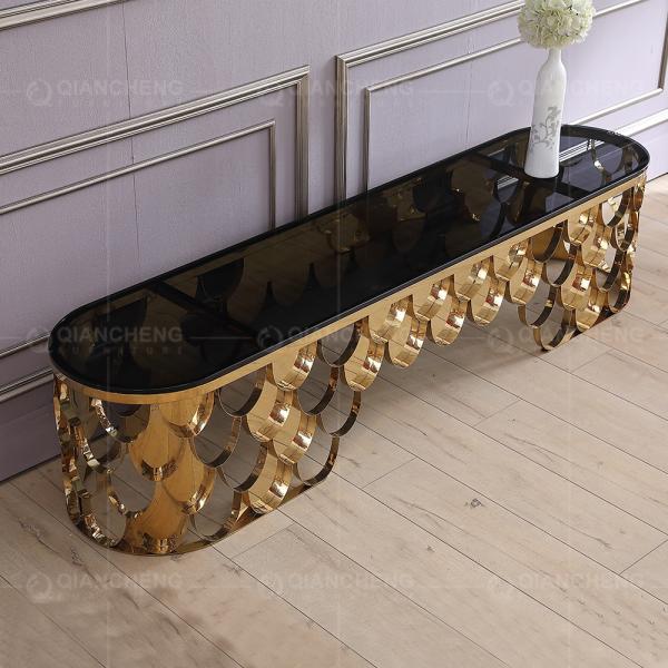 Black Modern OEM Glass Top TV Stands 201 stainless steel frame