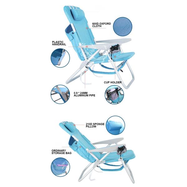 61x70.5x89cm Aluminum Folding Beach Chair 3.65kg Folding Backpack Beach Chair