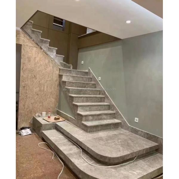 Natural Stone Straight Stair Modern Indoor Grey Marble Anti Slip Staircase Tiles