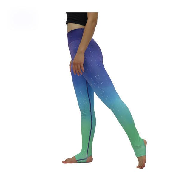Wear Resistant Yoga Wear Clothing Ladies Yoga Pants Blue Fade To Green Color