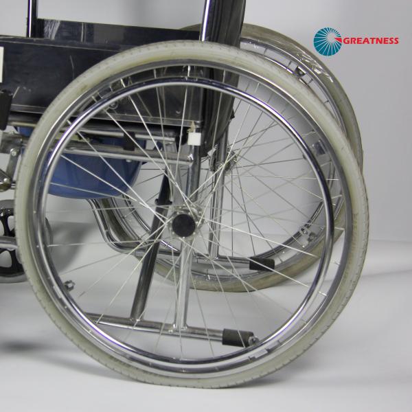 2 In 1 Folding Steel Wheelchair With Removable Seat Cushion Toilet Bowl Multipurpose Commode Chair