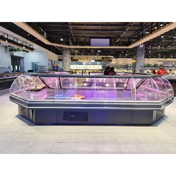 Curve Glass Refrigerated Meat Display Case 1200mm Height Butcher Shop Deli Cabinets 346L