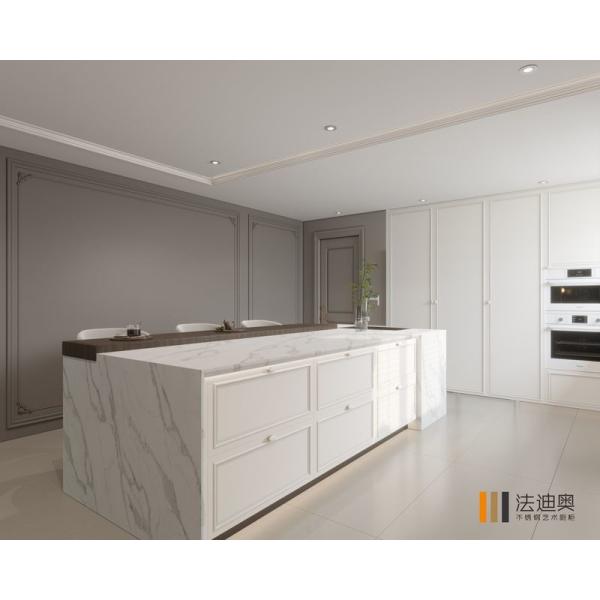Refined Chic Modern Cream White Stainless Steel Kitchen Cabinetry With Luxurious Marble