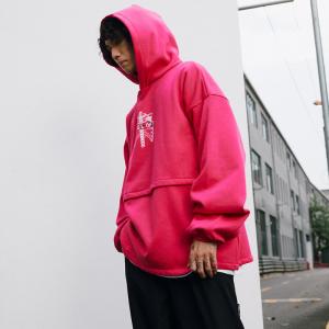 China Drawstring Pouch Pocket Plain Fleece Hoodie Girls Winter Pink Drop Shoulder Pullover on sale