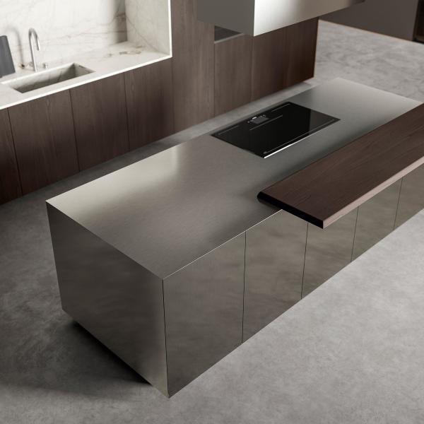 Custom Aluminum Simple Wood Veneer Wall Cabinet Kitchen Modern 304 Stainless Steel Kitchen Cabinet With Island