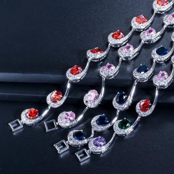 Lovely Women Four Round Bracelet Red CZ Stone Bracelet Setting Crystal Fashion Tennis Bracelet for Wedding Gift