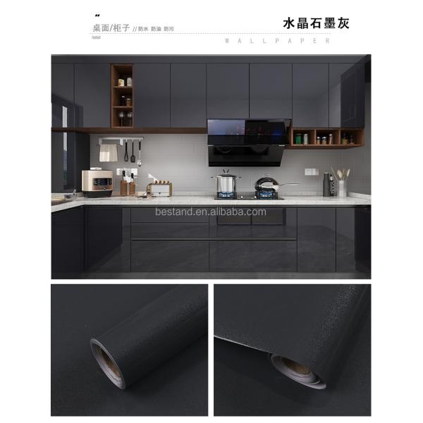 Modern Design PVC Dark Gray Glossy Foil Sticker for Removable Furniture Wallpaper Kitchen Cabinet Door Paper