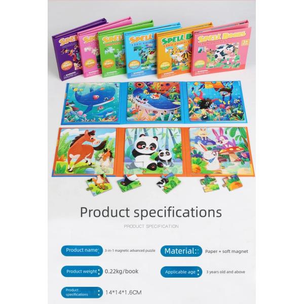 Customized Wood Carton 3 in 1 3d Puzzles Board Games Paper Montessori Educational Learning Jigsaw Book Toys for Kids Boys Girls