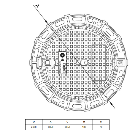 D400 Extra Heavy Duty Hinged Round Access Cover With Round And Square Frame