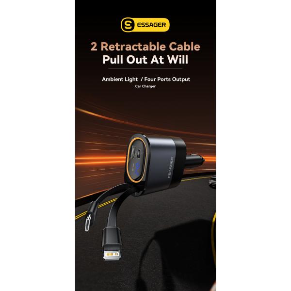 ESSAGER SHE-6001 45W PD 30W Car Charger with Fast USB C Lighting Cable Aluminium Alloy PC Material