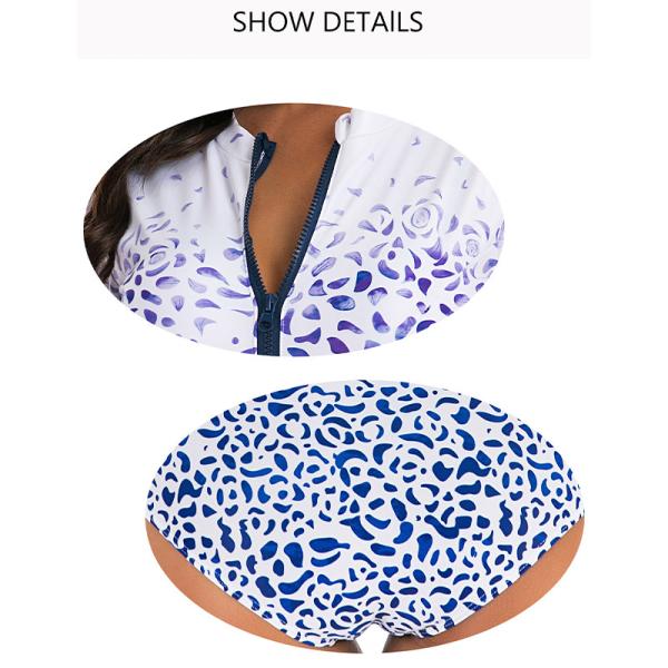 Zipper Front One Piece Long Sleeve Swimsuit Printing High Elastic Thumb Cuff