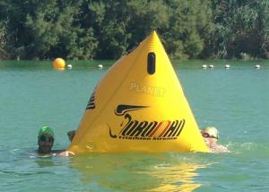 China Triathlon Race 1.2m Yellow Triangle Inflatable Marker Buoy With Logo on sale
