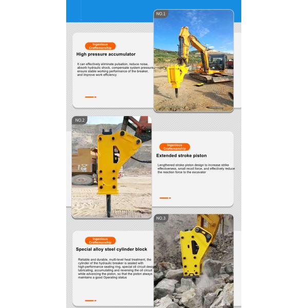 Mining Excavator Attachments Hydraulic Rock Breaker Stone Concrete Demolition