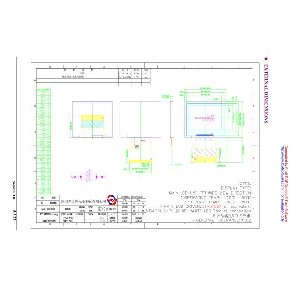TFT LCD Display 1.5 Inch RGB 8BIT With Smart Drone Color Screen