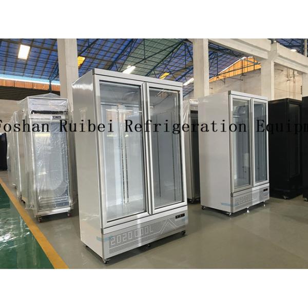 Commercial 2 Glass Doors Freezer With LED Supermarket Black Painted Steel Upright Deep Freezer
