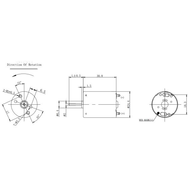 370 Motor 12 Volt DC Vibration Motor Dimension