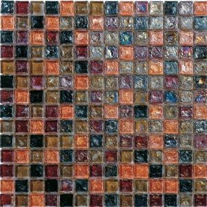Cheap Deep red water waving glass mosaic tile square shape tile wholesale