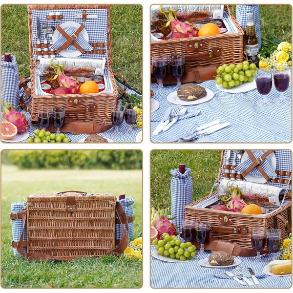 Wicker Picnic Basket with Lid and Handle Sturdy Woven Body with Washable Lining for Easter,Mother's Day,Outdoor Camping