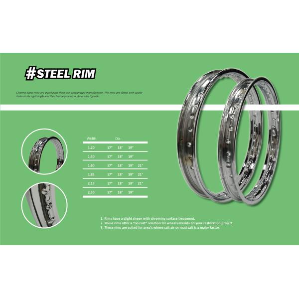 Replace/Repair Purpose Chrome-Plated Motorcycle Steel Rim 1.85x17