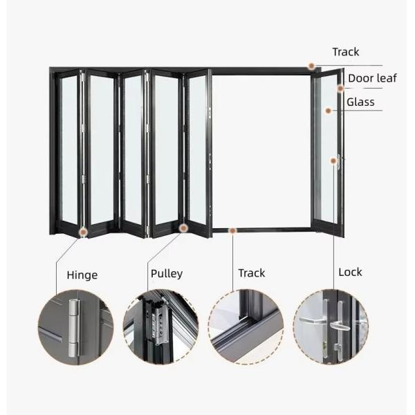 High Security Aluminum Folding Door Double Glazed Folding Balcony Doors Custom