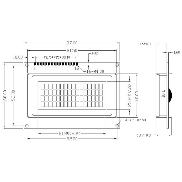 STN Yellow Green Positive1604 Character LCD Display Module COB 16x4