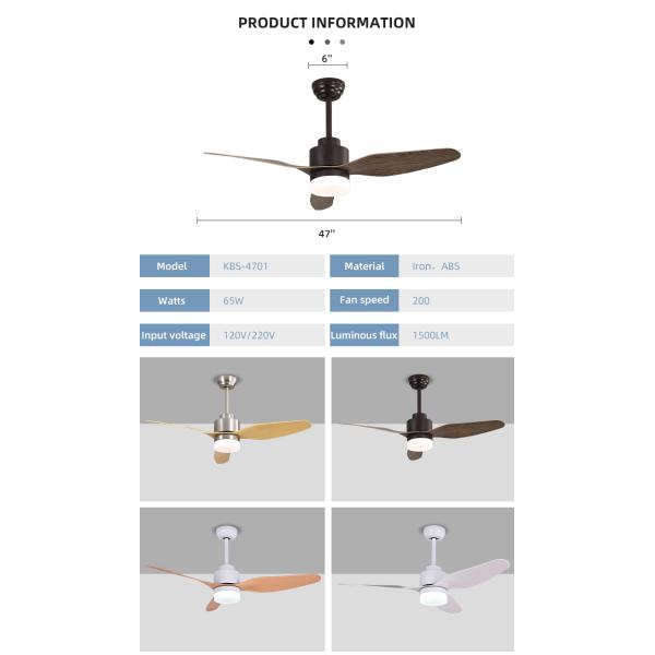 3 Blade 65W 120V Electric Remote Control Ceiling Fan Light 47 Inch Ceiling Fan