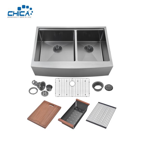 Handmade House Kitchen Sinks Apron Front stainless steel Double Bowl Kitchen Sinks