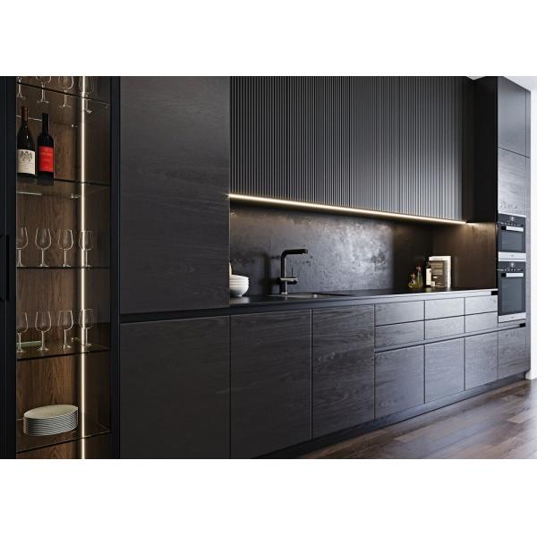 L shape Modern Modular Kitchen cabinet in Lacquer paiting finished quartz stone