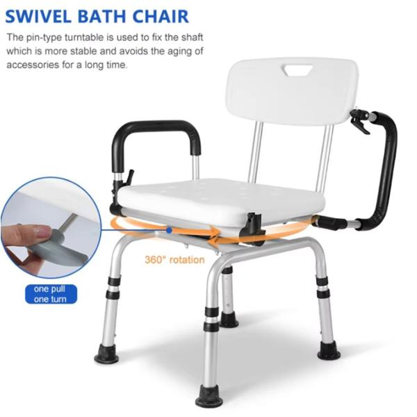 Adjustable Armrests Disabled Shower Seat 360 Degree Swivel Shower Seat With Removable Back