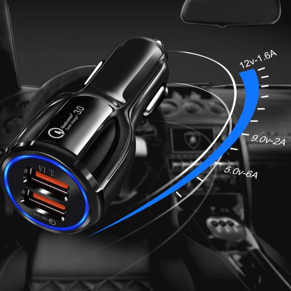 QC3.0 Fast Car Charger , Dual Usb Car Charger Fireproof Multi Protection