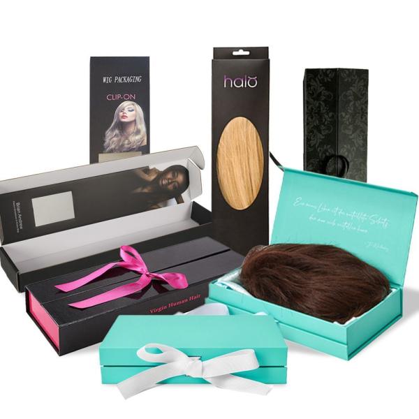 Customized Luxury Cardboard Paper Wig Hair Extension Magnetic Folding Packaging Boxes Premium Ribbon Art Packing Box with Sponge Lining