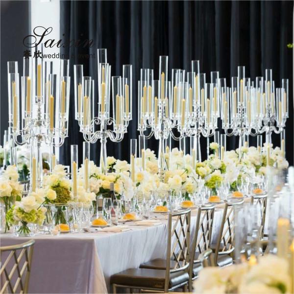 Cylinder Crystal Candle Holder Wedding Centerpieces 9 Arms Glass