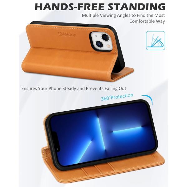 Leather wallet folding case Magnetic seal RFID blocking card slot holder Fully protected case compatible with iPhone 13