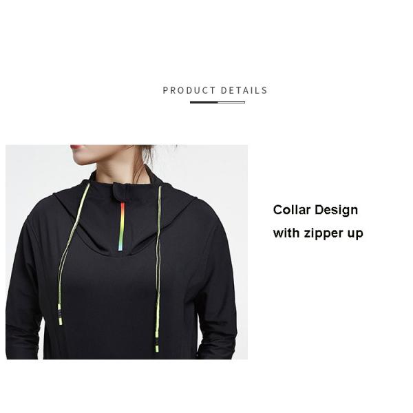 black 3/4 Zipper Up Collar Women'S Sports Hoodie 250g Cuff design