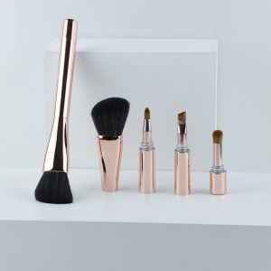 Cheap Shiny Rose Gold Portable Travel Makeup Brush Plastic Handle Mini 4 In 1 wholesale