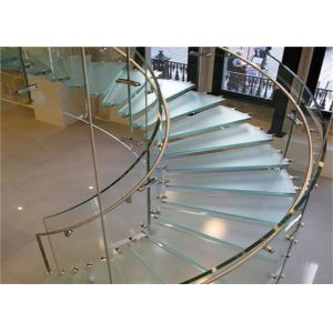 Cheap Wood Glass Tread Stainless Steel Curved Stair Circular Staircases wholesale