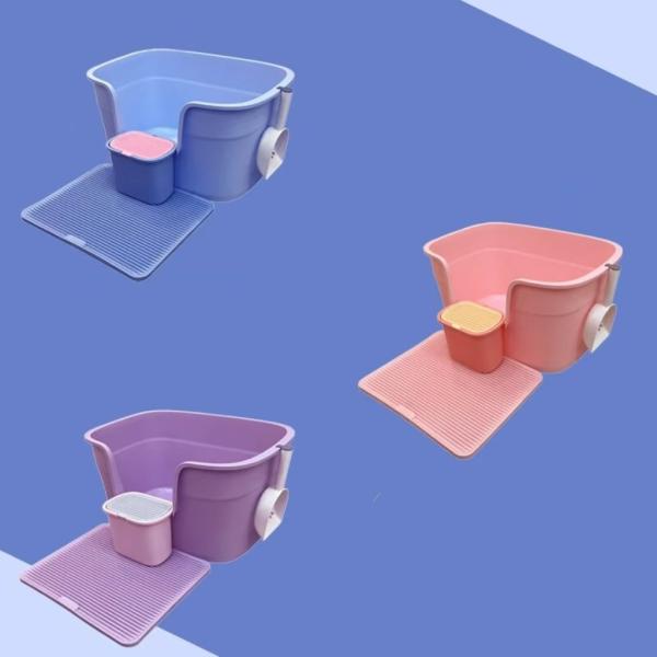 Purple Blue Semi Closed Litter Box Anti Splash Open Cat Litter Tray